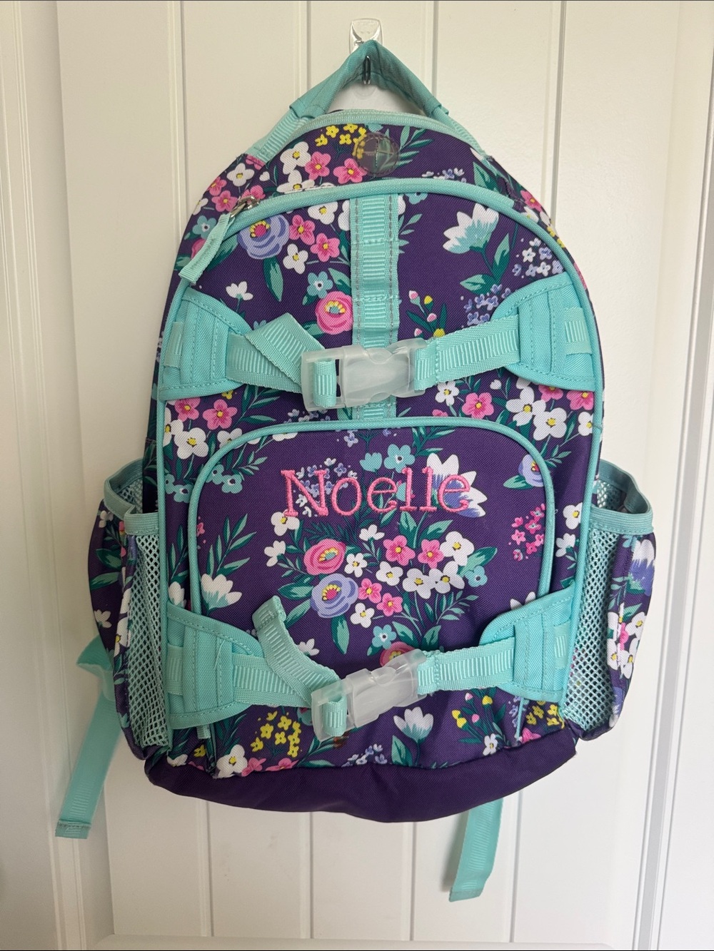 Pottery Barn Kids Floral Backpack in Purple with Mint Trim